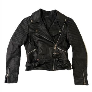 Zara Black Leather Biker Moto Jacket XS